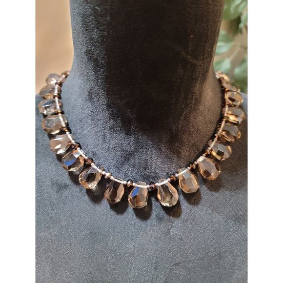 Women's Faceted Brown Glass Bead Necklace With Lobster Clasp Elegant Design - Picture 2 of 6
